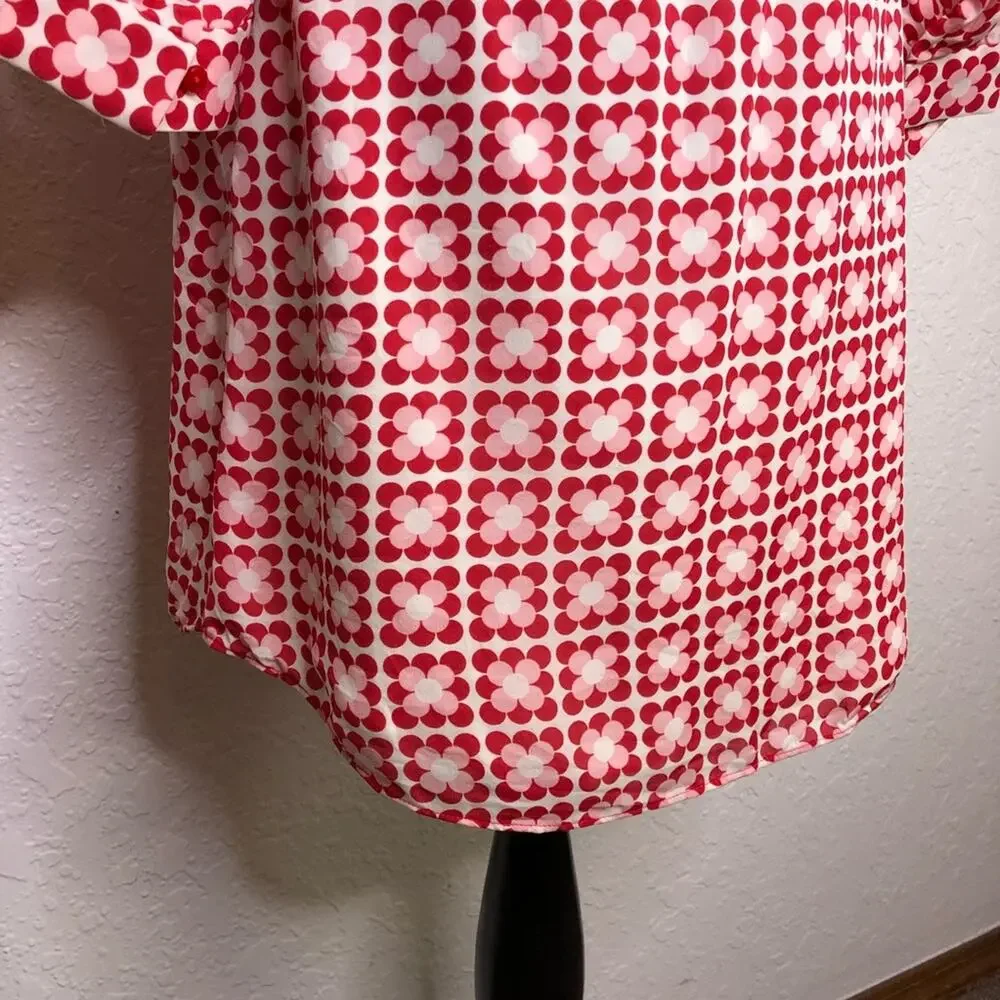 Boden red white pink floral silk drawstring waist shirt dress size 4R